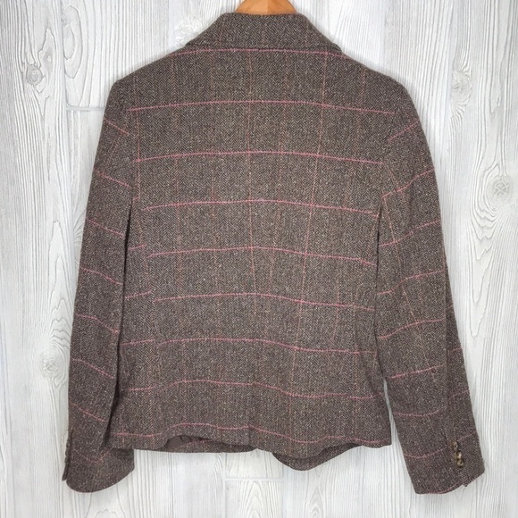 Vintage L.L Bean Brown/Pink Wool Blend Plaid Blazer Jacket - Picture 2 of 14